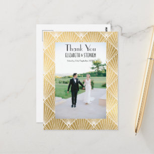 Elegant Gatsby Deco 1920's Photo Wedding Thankyou Postcard
