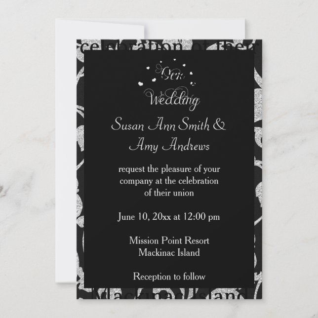 Elegant Gay Black and Silver Wedding Invitation (Front)