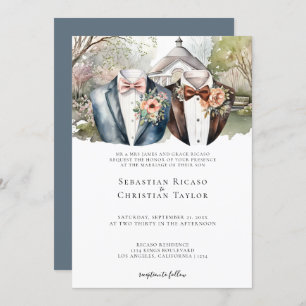 Elegant Gay Garden Wedding Two Grooms in Suits Invitation