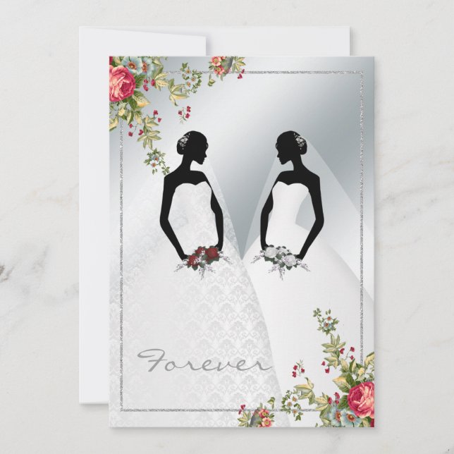 Elegant Gay Silver Damask Wedding Invitation (Front)