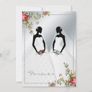 Elegant Gay Silver Damask Wedding Invitation