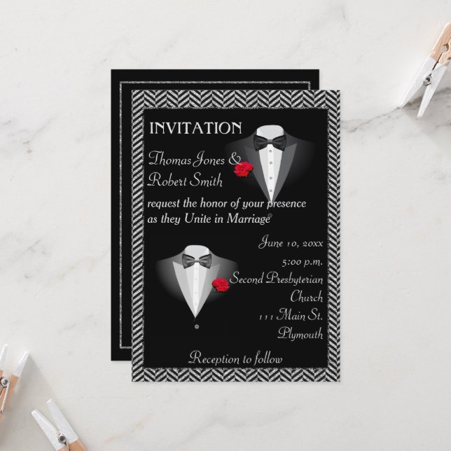 Elegant Gay Tuxedo Wedding Invitation (Front/Back In Situ)