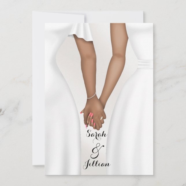 Elegant Gay Wedding Bride Holding Hands Ethnic Invitation (Front)