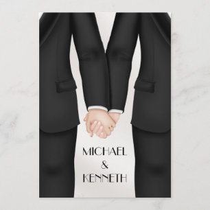 Elegant Gay Wedding Groom Holding Hands Invitation