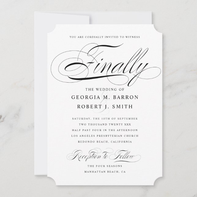 Elegant Gay Wedding Invitation Finally Calligraphy (Front)
