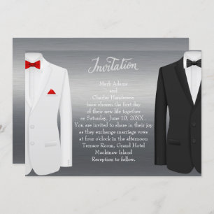 Elegant Gay Wedding Invitation Silver Tuxedos