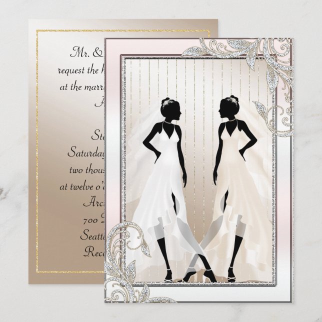 Elegant Gay Wedding Invitation with Two Brides (Front/Back)