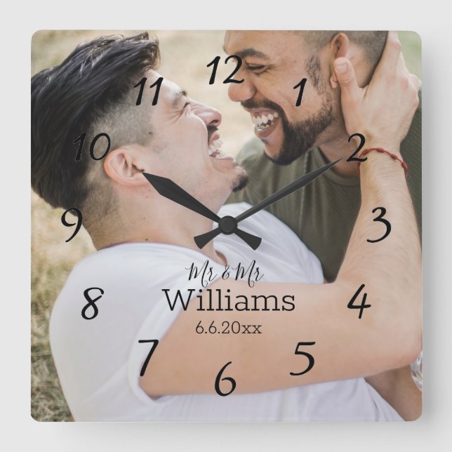 elegant  gay wedding photo  square wall clock (Front)