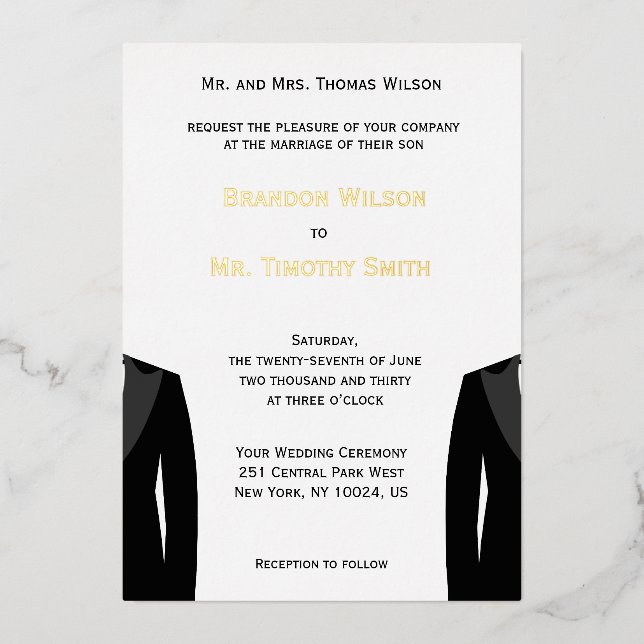 Elegant Gay Wedding Real Gold Foil Invites (Front)