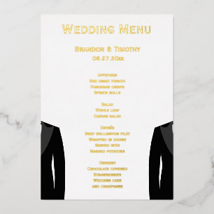 Elegant Gay Wedding Real Gold Foil Menu Cards