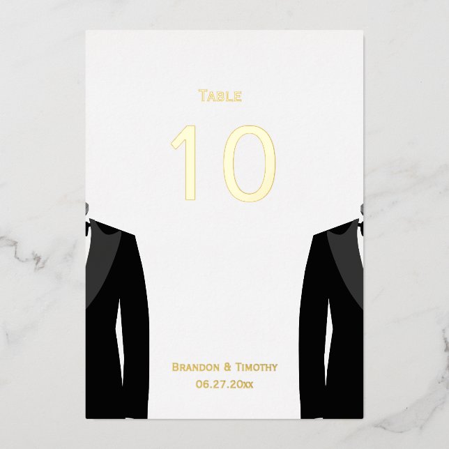 Elegant Gay Wedding Real Gold Foil Table Numbers (Front)
