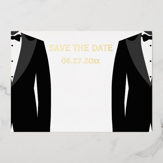 Elegant Gay Wedding Save The Date Real Gold Foil (Front)