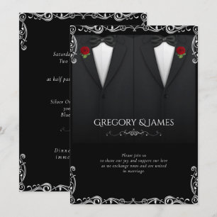 Elegant Gay Wedding Tuxedo Red Rose Invitation