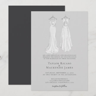Elegant Gay Wedding Two Brides in Dresses Invitation