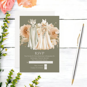 Elegant Gay Wedding Two Brides in Dresses RSVP Card