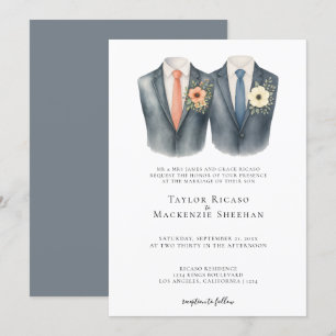 Elegant Gay Wedding Two Grooms in Suits Invitation