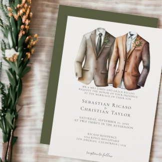 Elegant Gay Wedding Two Grooms in Suits Invitation