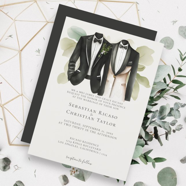 Elegant Gay Wedding Two Grooms in Suits Invitation (Elegant Gay Wedding Two Grooms in Suits from Ricaso. )