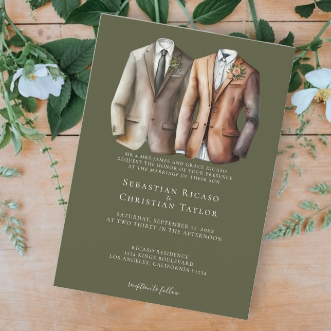 Elegant Gay Wedding Two Grooms in Suits Invitation (Creator Uploaded)