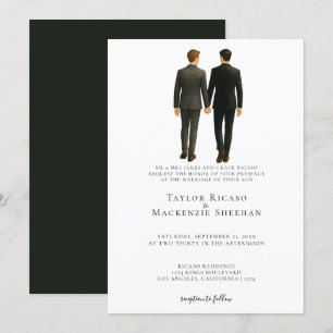 Elegant Gay Wedding Two Grooms in Suits Invitation