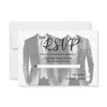 Elegant Gay Wedding Two Grooms in Suits RSVP Card
