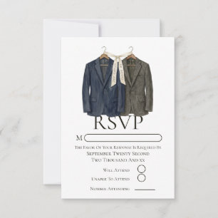 Elegant Gay Wedding Two Grooms in Suits RSVP Card