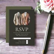 Elegant Gay Wedding Two Grooms in Suits RSVP Card