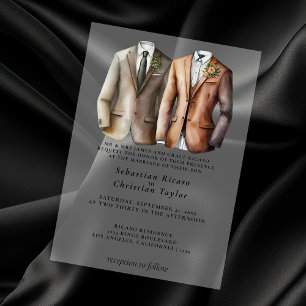Elegant Gay Wedding Two Grooms in Suits Vellum Invitations
