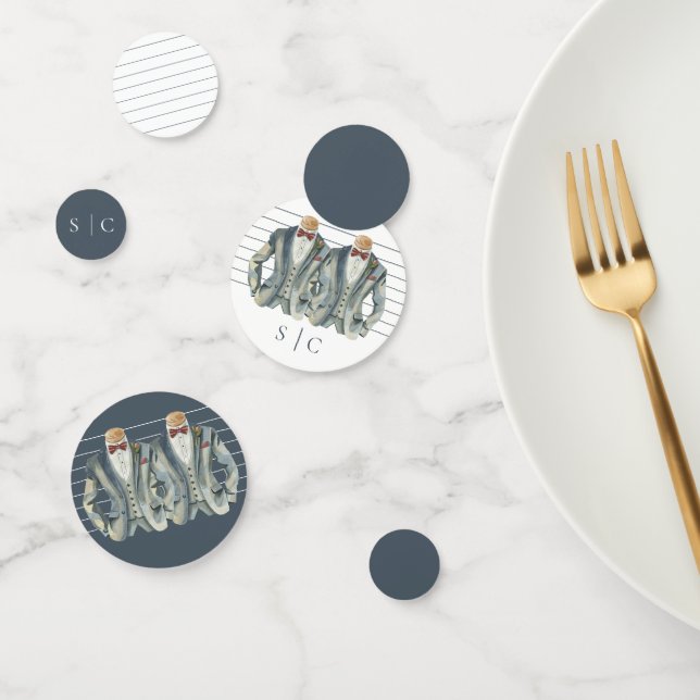 Elegant Gay Wedding Two Grooms Suits Bow Ties Confetti (Group)