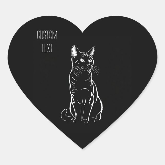 Elegant Gaze: Personalised Cat Silhouette Laptop  Heart Sticker (Front)