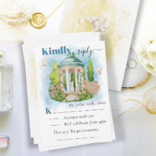 Elegant Gazebo   Flowers doves Summer Wedding RSVP Card