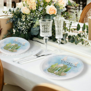 Elegant Gazebo flowers doves Wedding Luxury Paper Plate