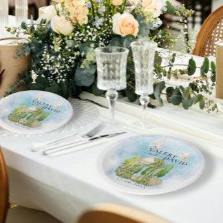 Elegant Gazebo | flowers doves Wedding Luxury Paper Plate