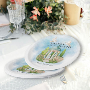 Elegant Gazebo flowers doves Wedding Luxury Paper Plate