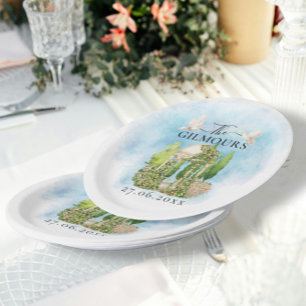 Elegant Gazebo flowers doves Wedding Luxury Paper Plate