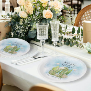 Elegant Gazebo flowers doves Wedding Luxury Paper Plate