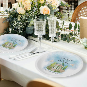 Elegant Gazebo flowers doves Wedding Luxury Paper Plate