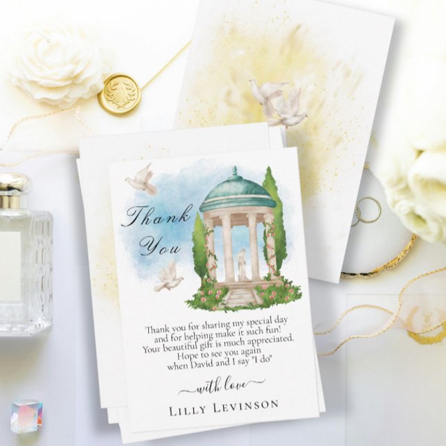 Elegant Gazebo with flowers, trees and Doves Thank You Card (Creator Uploaded)
