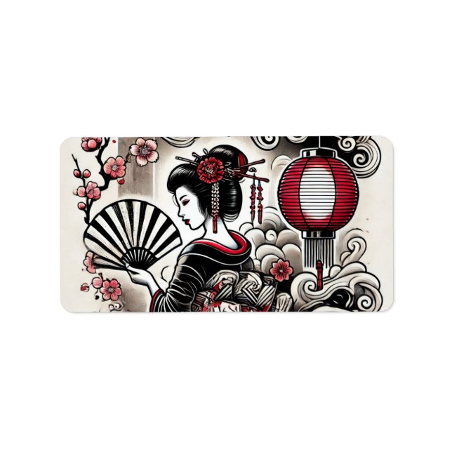 Elegant Geisha Return Address Label (Front)