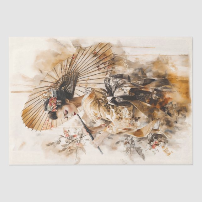 Elegant Geisha with Traditional Umbrella Tissue Paper (Front)