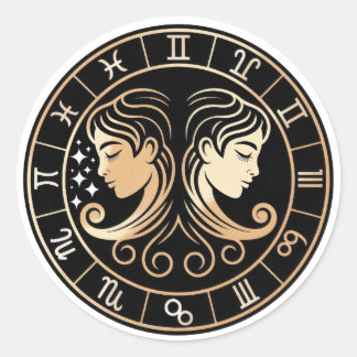 Elegant Gemini Zodiac Constellation Gold Black Classic Round Sticker