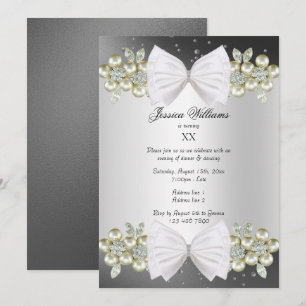 Elegant Gems & Bow Black Birthday Invitation