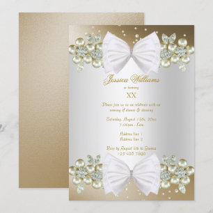 Elegant Gems & Bow Gold Birthday Invitation