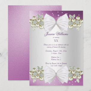 Elegant Gems & Bow Purple Birthday Invitation