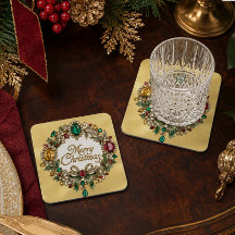 Elegant Gemstone Gold Merry Christmas Wreath