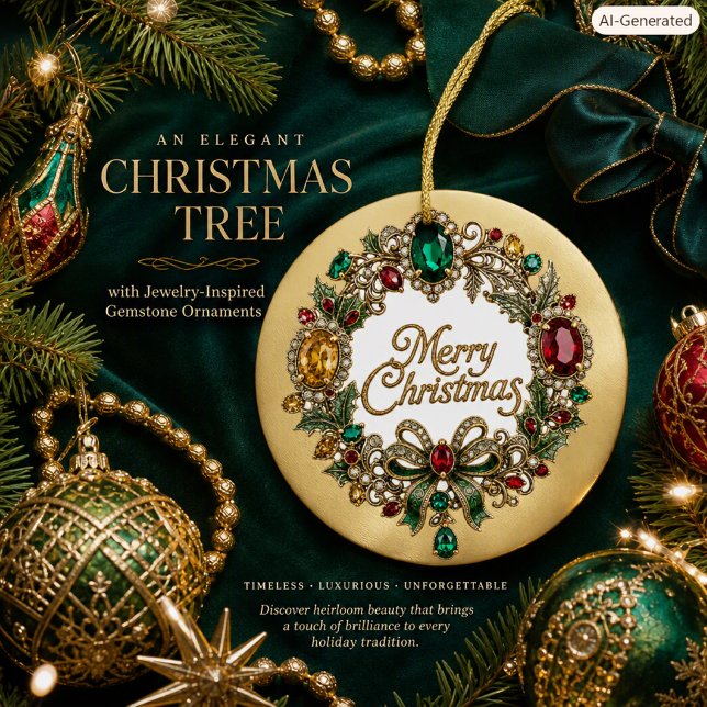 Elegant Gemstone Wreath Double-Sided Personalised  Ceramic Tree Decoration (Creator Uploaded)