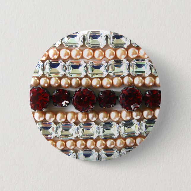 Elegant gemstones diamonds pearls rubies  6 cm round badge (Front)