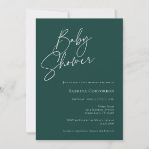 Elegant Gender Neutral Baby Shower   Dark Green Invitation