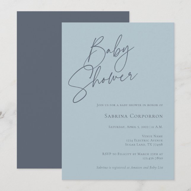 Elegant Gender Neutral Baby Shower | Dusty Blue Invitation (Front/Back)