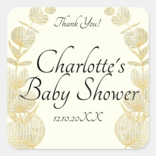 Elegant Gender Neutral Baby Shower Favour Square Sticker